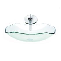 Cuba de vidro abaulada 45cm jateada + valvula + torneira cascata Cuba de vidro abaulada 45cm jateada + valvula + torneira cascata