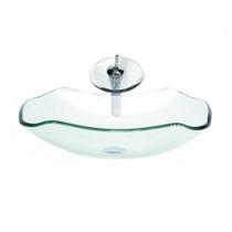 Cuba De Vidro Abaulada 45Cm Jateada + Valvula + Torneira Cascata