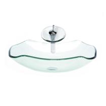 Cuba De Vidro Abaulada 45Cm Jateada + Valvula + Torneira Cascata