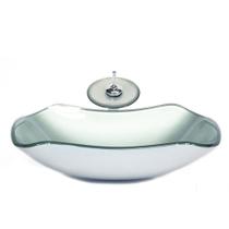 Cuba de vidro abaulada 45cm prata + valvula + torneira cascata Cuba de vidro abaulada 45cm prata + valvula + torneira cascata