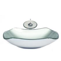 Cuba De Vidro Abaulada 45Cm Prata + Valvula + Torneira Cascata