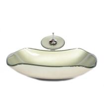 Cuba De Vidro Abaulada 51Cm Champanhe + Válvula + Torneira