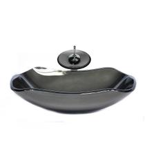 Cuba De Vidro Abaulada 51Cm Grafite + Válvula + Torneira