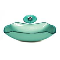 Cuba de vidro abaulada 51cm verde + valvula + torneira cascata