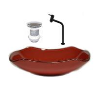 Cuba de vidro abaulada 51cm vermelho cereja + valvula + torneira preta Cuba de vidro abaulada 51cm vermelho cereja + valvula + torneira preta