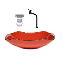 Cuba de vidro abaulada 51cm vermelho ferrari + valvula + torneira preta Cuba de vidro abaulada 51cm vermelho ferrari + valvula + torneira preta