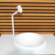 Cuba de vidro chapeu 32cm com valvula e torneira branco fosco