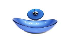 Cuba de vidro oval 47cm azul escuro + valvula + torneira cascata Cuba de vidro oval 47cm azul escuro + valvula + torneira cascata