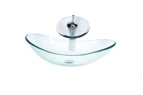 Cuba De Vidro Oval 47Cm Jateada + Valvula + Torneira Cascata