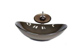 Cuba de vidro oval 47cm marrom + valvula + torneira cascata