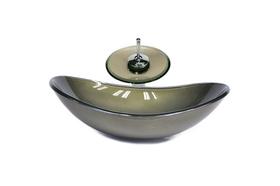 Cuba de vidro oval 47cm ouro envelhecido + valvula + torneira cascata Cuba de vidro oval 47cm ouro envelhecido + valvula + torneira cascata