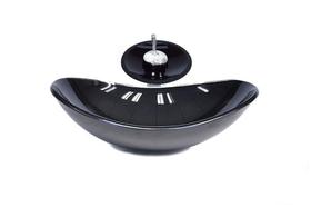 Cuba de vidro oval 47cm preta + valvula + torneira cascata