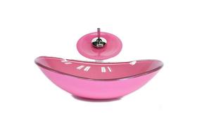Cuba De Vidro Oval 47Cm Rosa + Valvula + Torneira Cascata Cuba De Vidro Oval 47Cm Rosa + Valvula + Torneira Cascata
