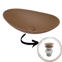 Cuba de vidro oval 47cm + valvula inteligente click para banheiros e lavabos - linha premium tons matte / fosco - Lopazzi