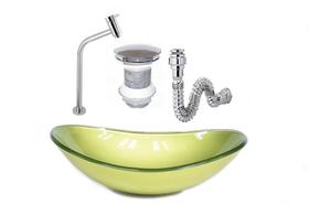 Cuba de vidro oval 47cm verde oliva + válvula click + torneira de metal + sifao Cuba de vidro oval 47cm verde oliva + válvula click + torneira de metal + sifao