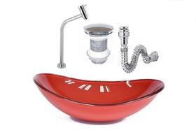 Cuba de vidro oval 47cm vermelho ferrari + válvula click + torneira de metal + sifao Cuba de vidro oval 47cm vermelho ferrari + válvula click + torneira de metal + sifao