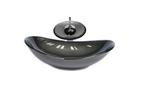 Cuba De Vidro Oval 55Cm Grafite + Valvula + Torneira Cascata