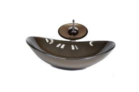 Cuba De Vidro Oval 55Cm Marrom + Valvula + Torneira Cascata Cuba De Vidro Oval 55Cm Marrom + Valvula + Torneira Cascata