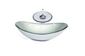Cuba de vidro oval 55cm prata + valvula + torneira cascata