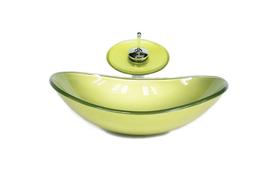 Cuba de vidro oval 55cm verde oliva + valvula + torneira cascata Cuba de vidro oval 55cm verde oliva + valvula + torneira cascata