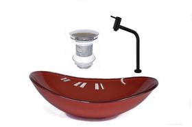 Cuba De Vidro Oval 55Cm Vermelho Ferrari Valvula Torneira Cuba De Vidro Oval 55Cm Vermelho Ferrari Valvula Torneira