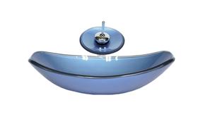 Cuba de vidro oval chanfrada 46cm azul + valvula + torneira cascata Cuba de vidro oval chanfrada 46cm azul + valvula + torneira cascata