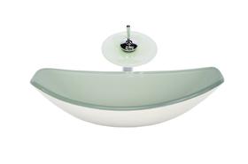 Cuba de vidro oval chanfrada 46cm branca + valvula + torneira cascata Cuba de vidro oval chanfrada 46cm branca + valvula + torneira cascata