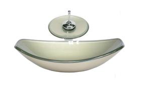 Cuba de vidro oval chanfrada 46cm champanhe + valvula + torneira cascata Cuba de vidro oval chanfrada 46cm champanhe + valvula + torneira cascata