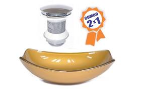 Cuba de vidro oval chanfrada 46cm dourado real + valvula click Cuba de vidro oval chanfrada 46cm dourado real + valvula click