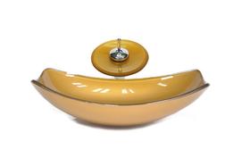 Cuba de vidro oval chanfrada 46cm dourado real + valvula + torneira cascata Cuba de vidro oval chanfrada 46cm dourado real + valvula + torneira cascata