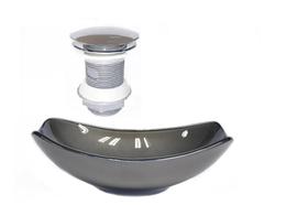 Cuba De Vidro Oval Chanfrada 46Cm Grafite + Valvula Click