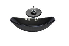 Cuba de vidro oval chanfrada 46cm grafite + valvula + torneira cascata