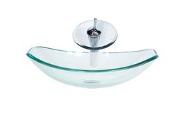 Cuba de vidro oval chanfrada 46cm jateado + valvula + torneira cascata