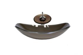 Cuba de vidro oval chanfrada 46cm marrom + valvula + torneira cascata Cuba de vidro oval chanfrada 46cm marrom + valvula + torneira cascata