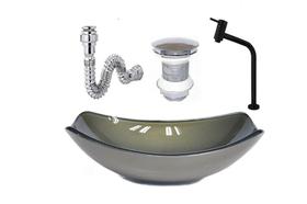 Cuba de vidro oval chanfrada 46cm ouro envelhecido + valvula + torneira metal preta + sifao Cuba de vidro oval chanfrada 46cm ouro envelhecido + valvula + torneira metal preta + sifao