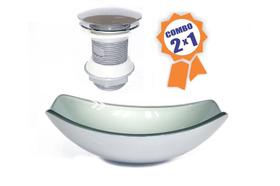 Cuba de vidro oval chanfrada 46cm prata + valvula click Cuba de vidro oval chanfrada 46cm prata + valvula click