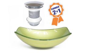 Cuba de vidro oval chanfrada 46cm verde oliva + valvula click Cuba de vidro oval chanfrada 46cm verde oliva + valvula click