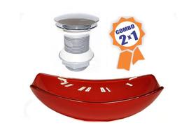 Cuba de vidro oval chanfrada 46cm vermelho cereja + valvula click