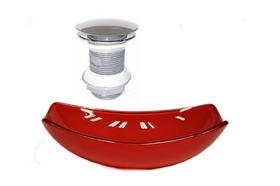 Cuba De Vidro Oval Chanfrada 46Cm Vermelho Cereja + Valvula Cuba De Vidro Oval Chanfrada 46Cm Vermelho Cereja + Valvula