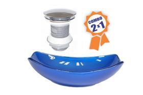 Cuba de vidro oval chanfrada 51cm azul escuro + valvula click Cuba de vidro oval chanfrada 51cm azul escuro + valvula click