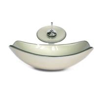 Cuba de vidro oval chanfrada 51cm champanhe + valvula + torneira cascata Cuba de vidro oval chanfrada 51cm champanhe + valvula + torneira cascata