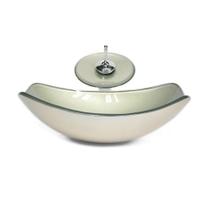 Cuba De Vidro Oval Chanfrada 51Cm Champanhe Válvula Torneira