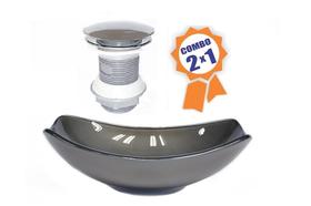 Cuba de vidro oval chanfrada 51cm grafite + valvula click