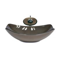 Cuba de vidro oval chanfrada 51cm marrom + valvula + torneira cascata Cuba de vidro oval chanfrada 51cm marrom + valvula + torneira cascata