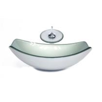 Cuba de vidro oval chanfrada 51cm prata + valvula + torneira cascata