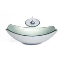 Cuba De Vidro Oval Chanfrada 51Cm Prata + Válvula + Torneira Cuba De Vidro Oval Chanfrada 51Cm Prata + Válvula + Torneira