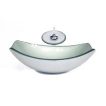 Cuba De Vidro Oval Chanfrada 51Cm Prata + Válvula + Torneira Cuba De Vidro Oval Chanfrada 51Cm Prata + Válvula + Torneira