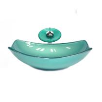 Cuba de vidro oval chanfrada 51cm verde + valvula + torneira cascata Cuba de vidro oval chanfrada 51cm verde + valvula + torneira cascata