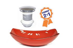 Cuba de vidro oval chanfrada 51cm vermelho ferrari + valvula click