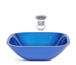 Cuba de vidro quadrada 35cm azul escuro + valvula click Cuba de vidro quadrada 35cm azul escuro + valvula click